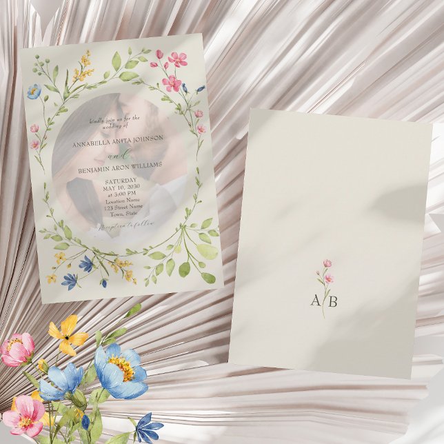 Boho Wildflower Ivory Photo Wedding Invitation (Creator Uploaded)