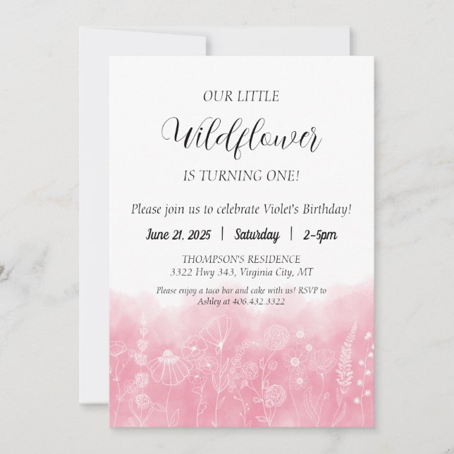 Boho Wildflower Kids Birthday Invite Watercolor (Front)