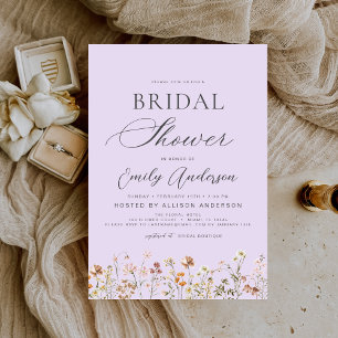 Boho Wildflower Lavender Purple Bridal Shower Invitation