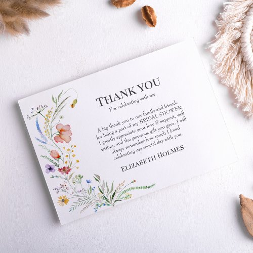 Boho Wildflower Meadow Bridal Shower Thank You Card