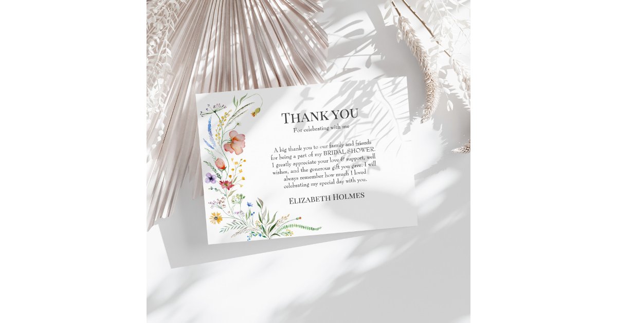 Boho Wildflower Meadow Bridal Shower Thank You Card | Zazzle