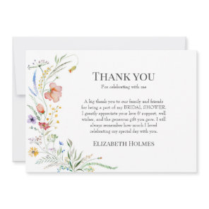 Boho Wildflower Meadow Bridal Shower Thank You Card