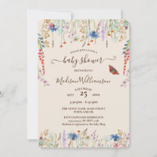 Boho Wildflower Meadow & Butterfly Baby Shower Invitation