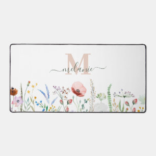 Boho Wildflower Meadow Custom Name Desk Mat