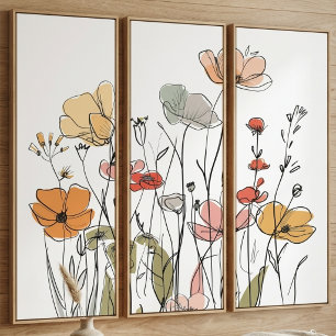 Boho Wildflower Meadow Line Art