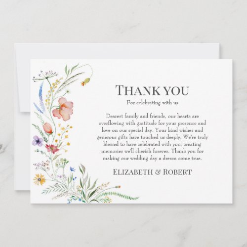 Boho Wildflower Meadow Wedding Thank You Card