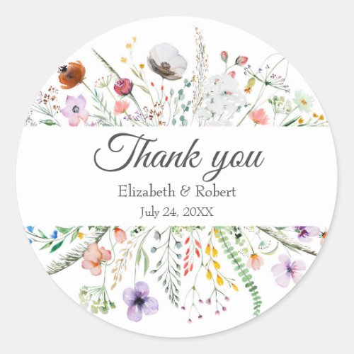 Boho Wildflower Meadow Wedding Thank You Sticker