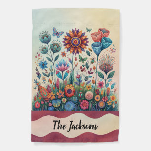 Boho Wildflower Meadow Whimsical Garden Art Flag