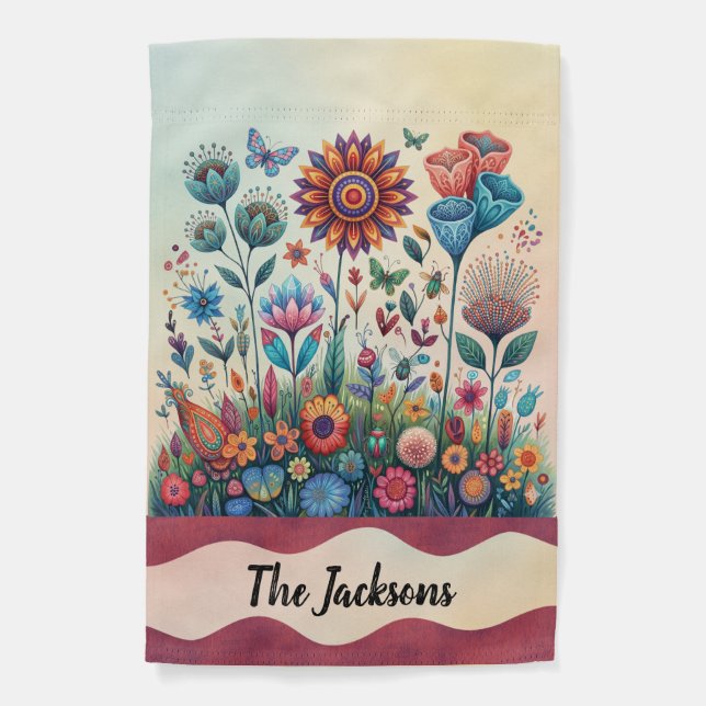 Boho Wildflower Meadow Whimsical Garden Art Flag (Front)