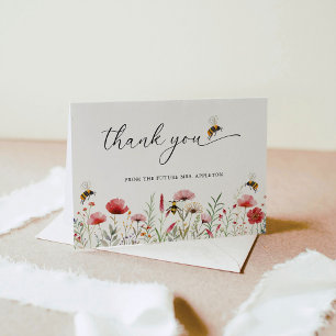 Boho Wildflower Meant To Bee Bridal Shower Letterpress Thank You Card