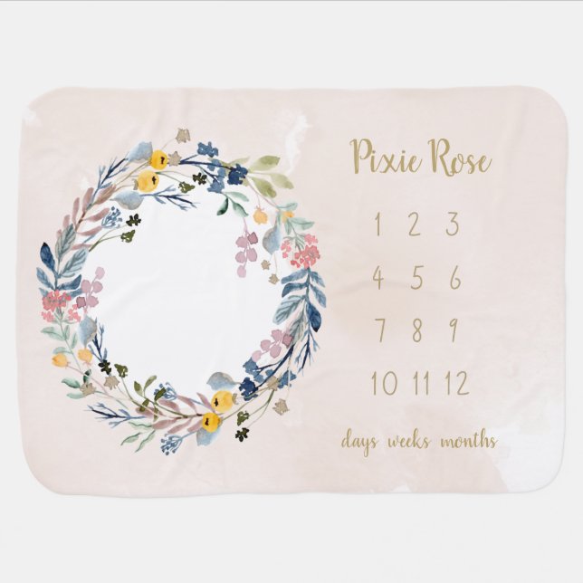 Boho Wildflower Milestone Baby Blanket (Horizontal)