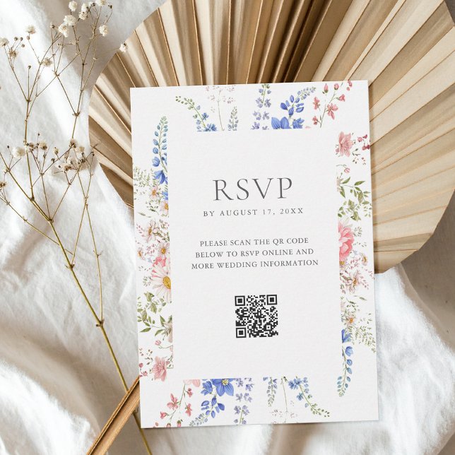 Boho Wildflower Minimalist Floral Wedding RSVP Card (Creator Uploaded)