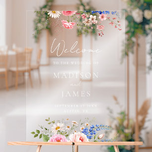 Boho Wildflower Minimalist Floral Welcome Wedding Acrylic Sign