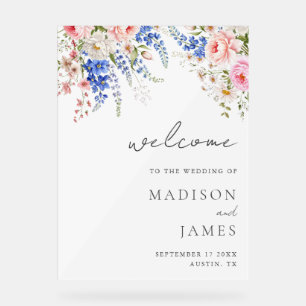 Boho Wildflower Minimalist Floral Welcome Wedding Acrylic Sign