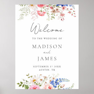 Boho Wildflower Minimalist Floral Welcome Wedding Poster