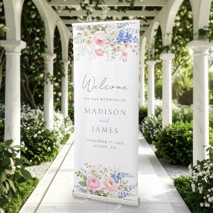 Boho Wildflower Minimalist Floral Welcome Wedding Retractable Banner