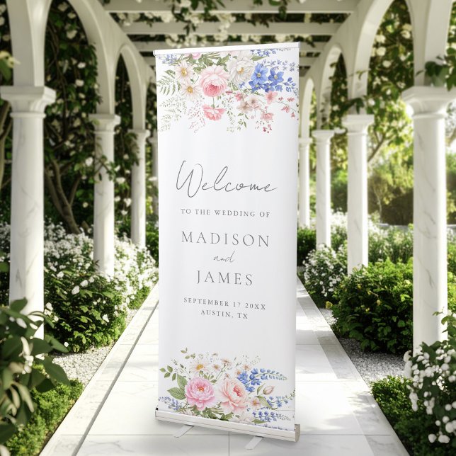 Boho Wildflower Minimalist Floral Welcome Wedding Retractable Banner (Creator Uploaded)