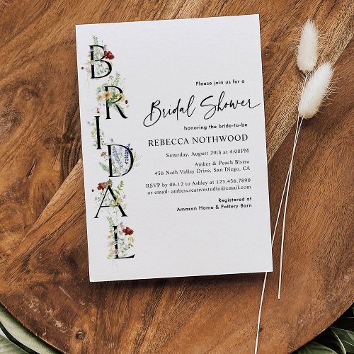 Boho Wildflower Minimalistic Bridal Shower Invitation