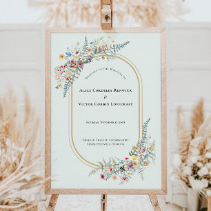 Boho Wildflower Mint Green Wedding Welcome Sign