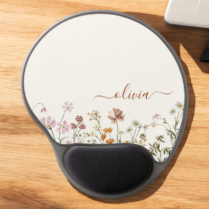 Boho Wildflower Modern Minimalist Elegant Monogram Gel Mouse Pad