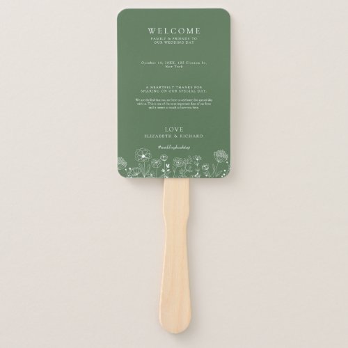 Boho Wildflower Modern Watercolor Wedding Hand Fan