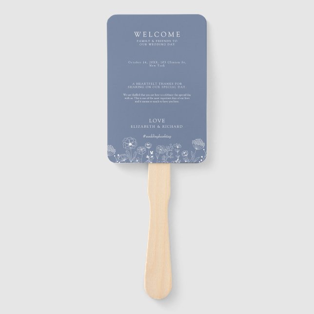 Boho Wildflower Modern Watercolor Wedding Hand Fan (Front)