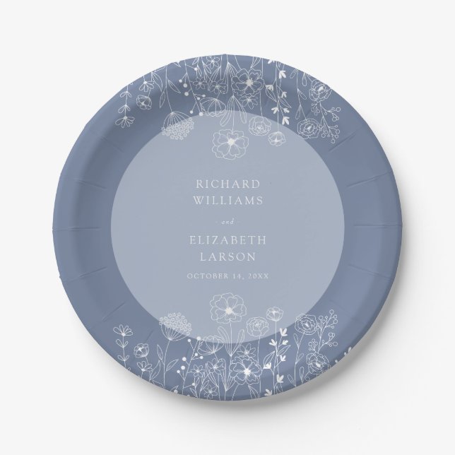Boho Wildflower Modern Watercolor Wedding Paper Plates (Front)
