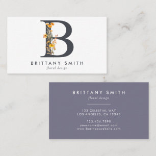 Boho Wildflower Monogram Initial B Business Card