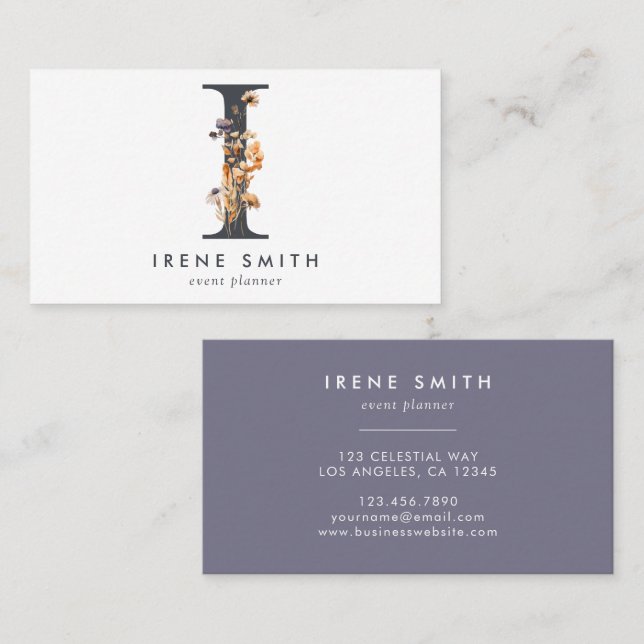 Boho Wildflower Monogram Initial I Business Card (Front/Back)