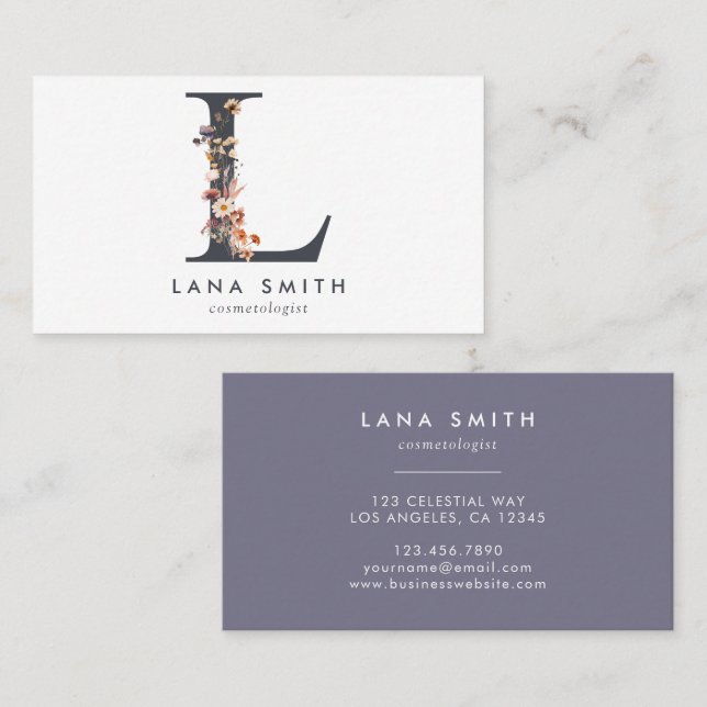 Boho Wildflower Monogram Initial L Business Card (Front/Back)