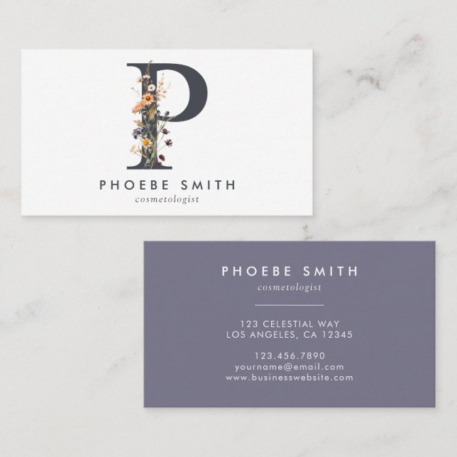 Boho Wildflower Monogram Initial P Business Card (Front/Back)