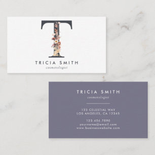 Boho Wildflower Monogram Initial T Business Card