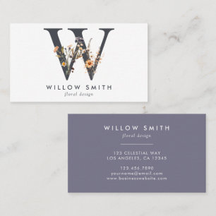 Boho Wildflower Monogram Initial W Business Card