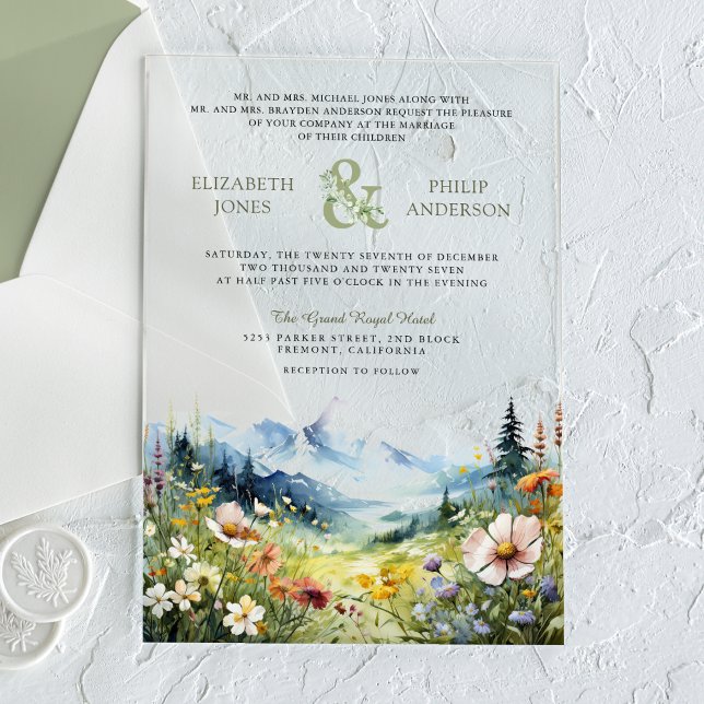 Boho Wildflower Mountain Meadow Wedding Acrylic Invitations (Creator Uploaded)