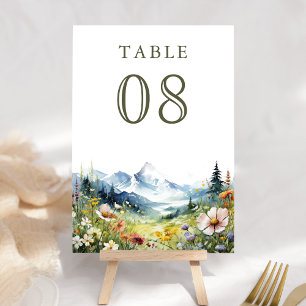 Boho Wildflower Mountain Meadow Wedding Table Number