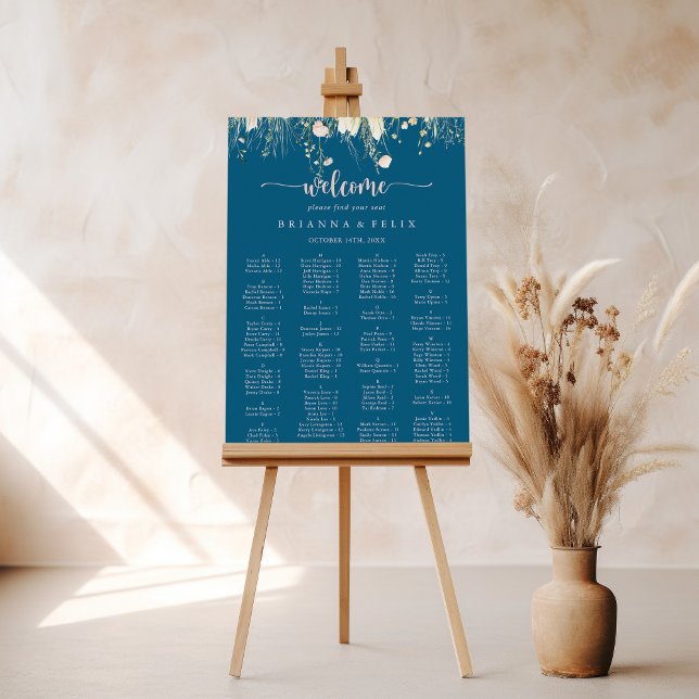Boho Wildflower Navy Alphabetical Seating Chart (Creator Uploaded)