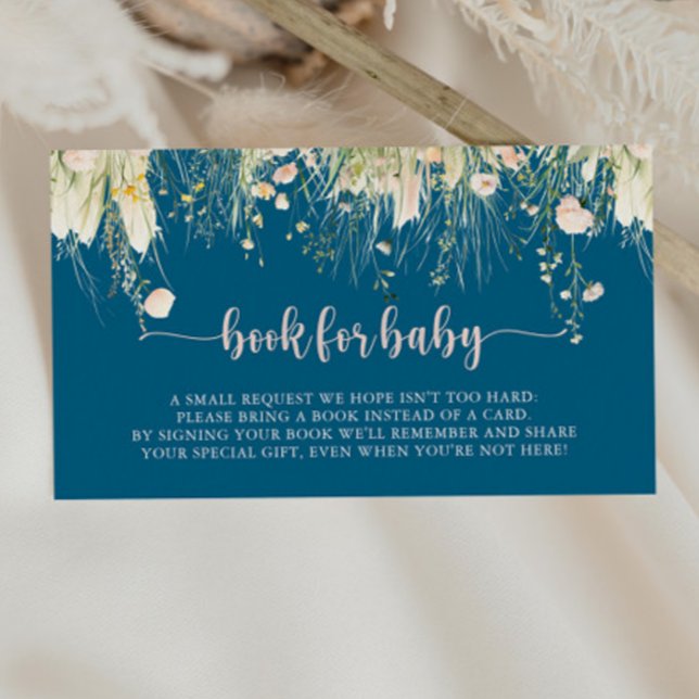 Boho Wildflower Navy Baby Shower Book Request  Enclosure Card (Creator Uploaded)