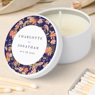 Boho Wildflower Navy Blue Fall Wedding Mini Candle Favors