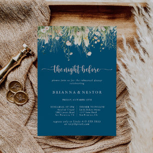 Boho Wildflower Navy Night Before Rehearsal Dinner Invitation