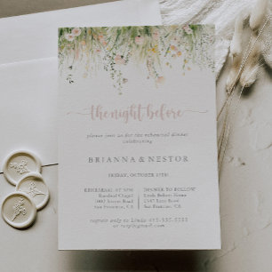 Boho Wildflower Navy Night Before Rehearsal Dinner Invitation