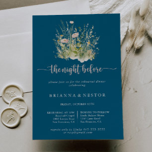 Boho Wildflower Navy Night Before Rehearsal Dinner Invitation