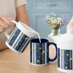 Boho Wildflower Navy Striped Modern Home Decor  Beverage Pitcher<br><div class="desc">Boho Wildflower Navy Striped Modern Home Decor beverage pitcher. Elevate your morning coffee routine with this modern boho patterned milk pitcher to match dining ware with the same pattern.. The artistic design features delicate mustard yellow wildflowers layered beautifully over navy blue and grey vertical stripes. This stylish dining ware piece...</div>