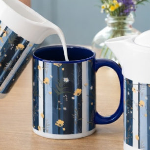 Boho Wildflower Navy Striped Modern Home Decor Mug