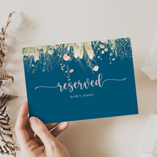Boho Wildflower Navy Wedding Reserved Sign (Creator Uploaded)