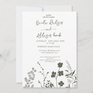Boho Wildflower Olive Green Wedding Invitation