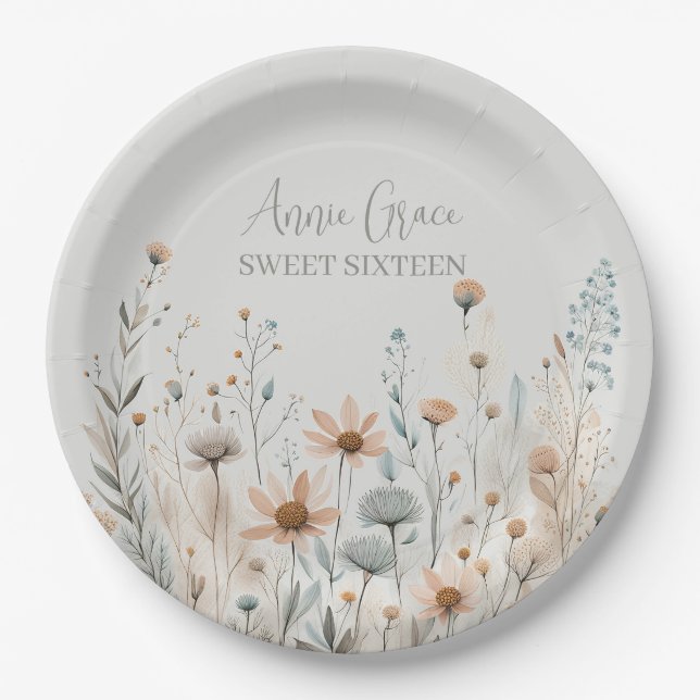 Boho Wildflower Paper Plates (Front)