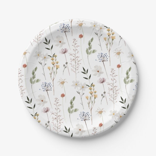 Boho Wildflower Pattern Paper Plates (Front)
