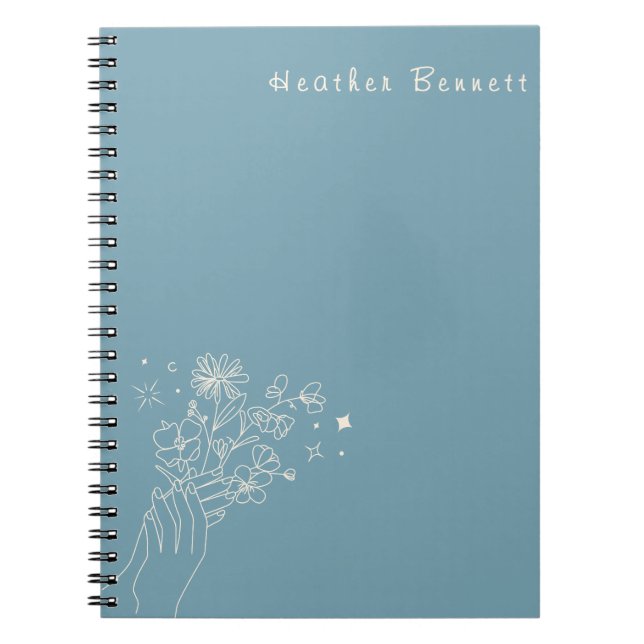 Boho Wildflower Personalized Teal Gift for Her Notebook (Front)
