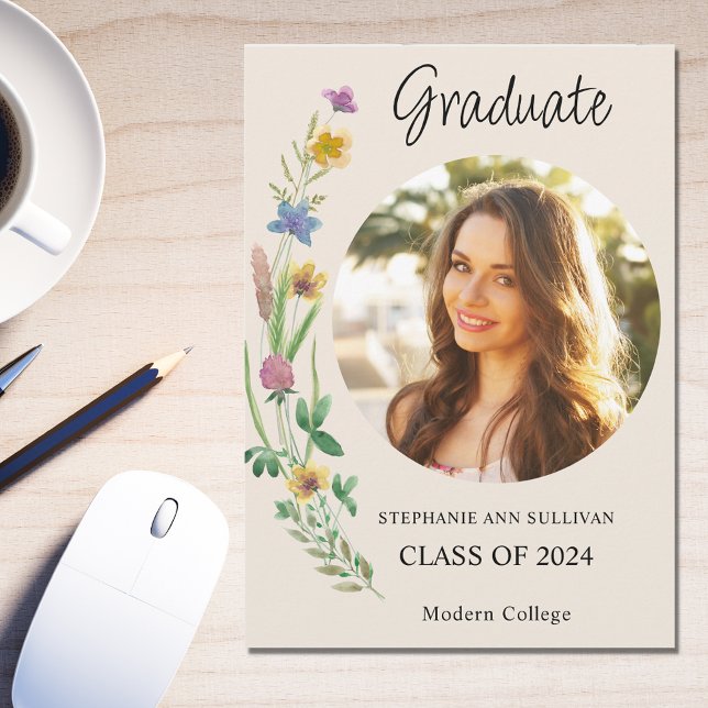 Boho Wildflower Photo Girl College Graduation Announcement (Creator Uploaded)