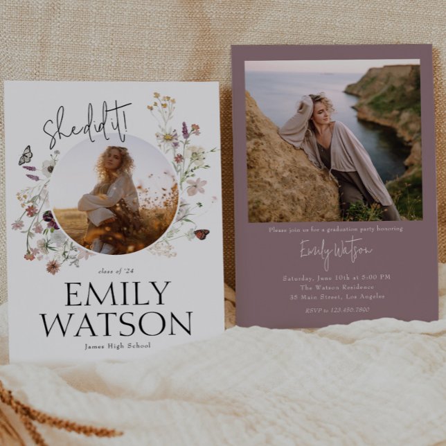 Boho Wildflower Photo Graduation Party Invitation (Creator Uploaded)